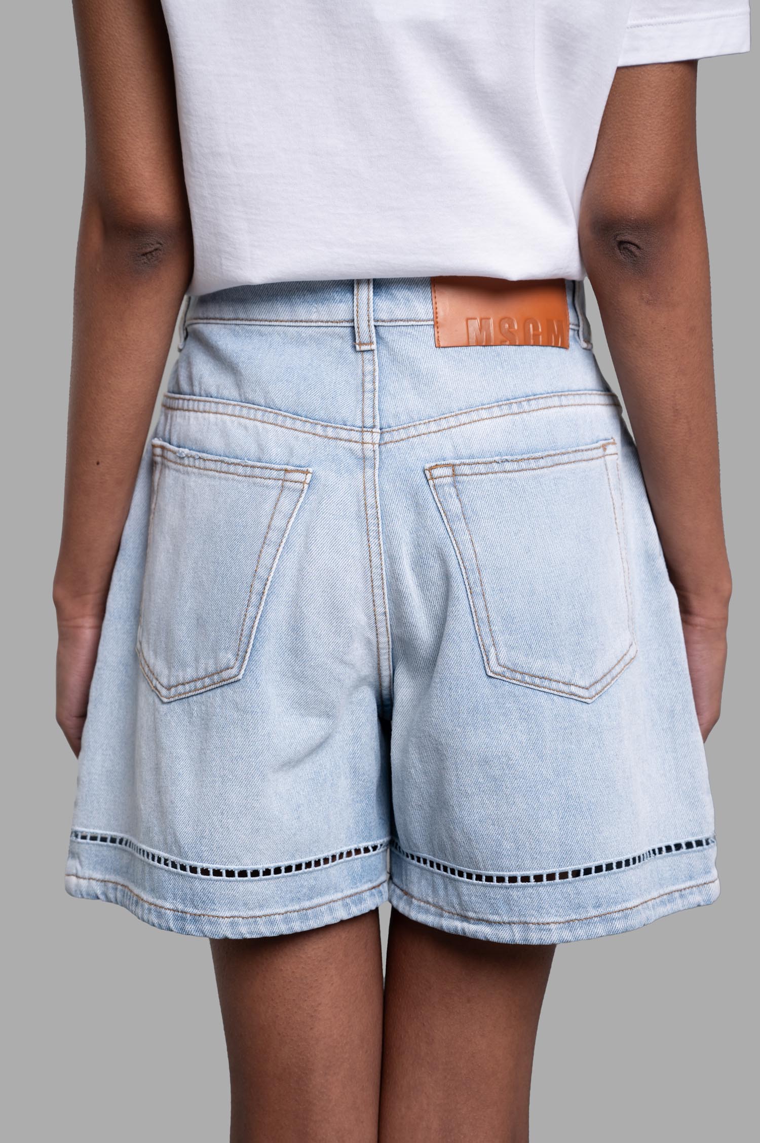 Perforated Denim Shorts