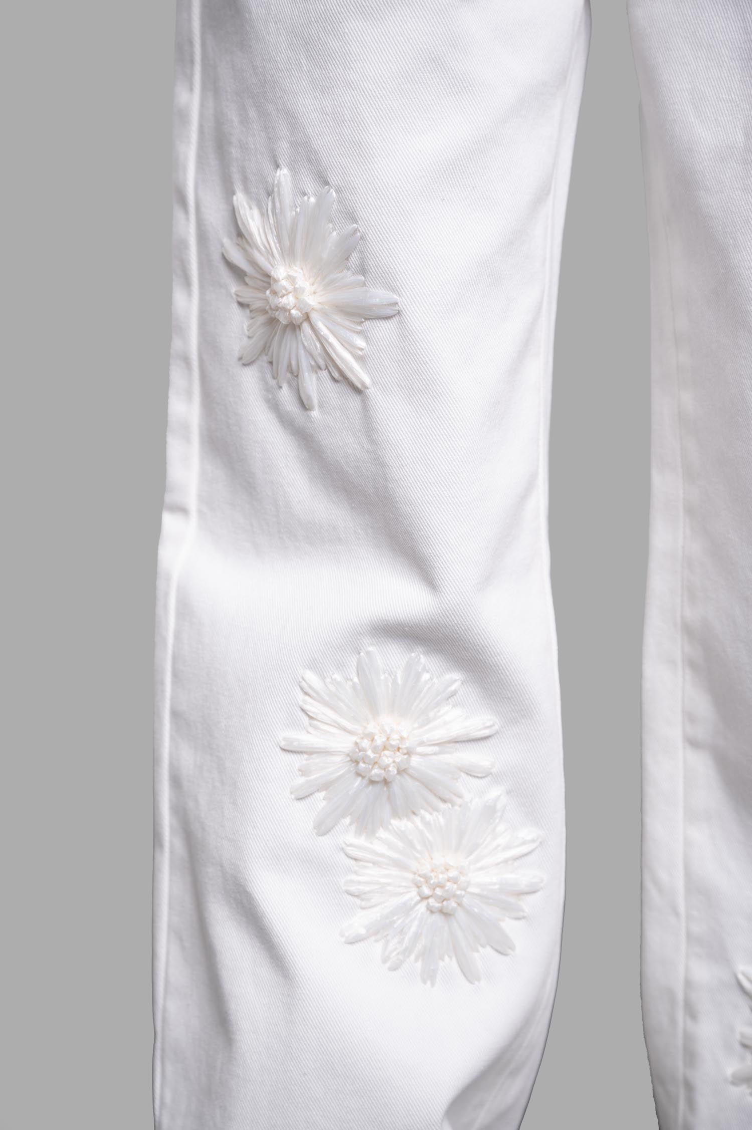 Denim Trousers with Raffia Flowers