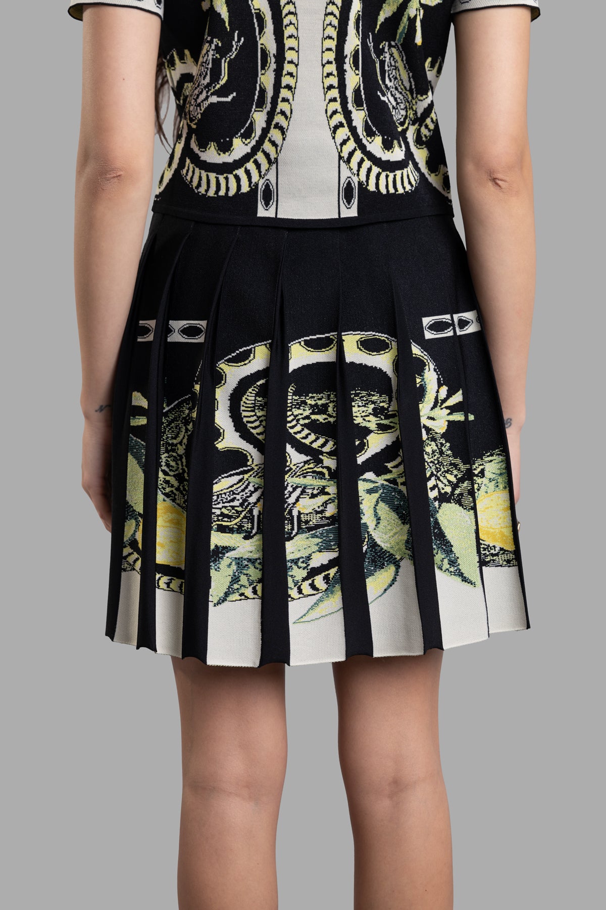 Pleated Jacquard-knit Miniskirt