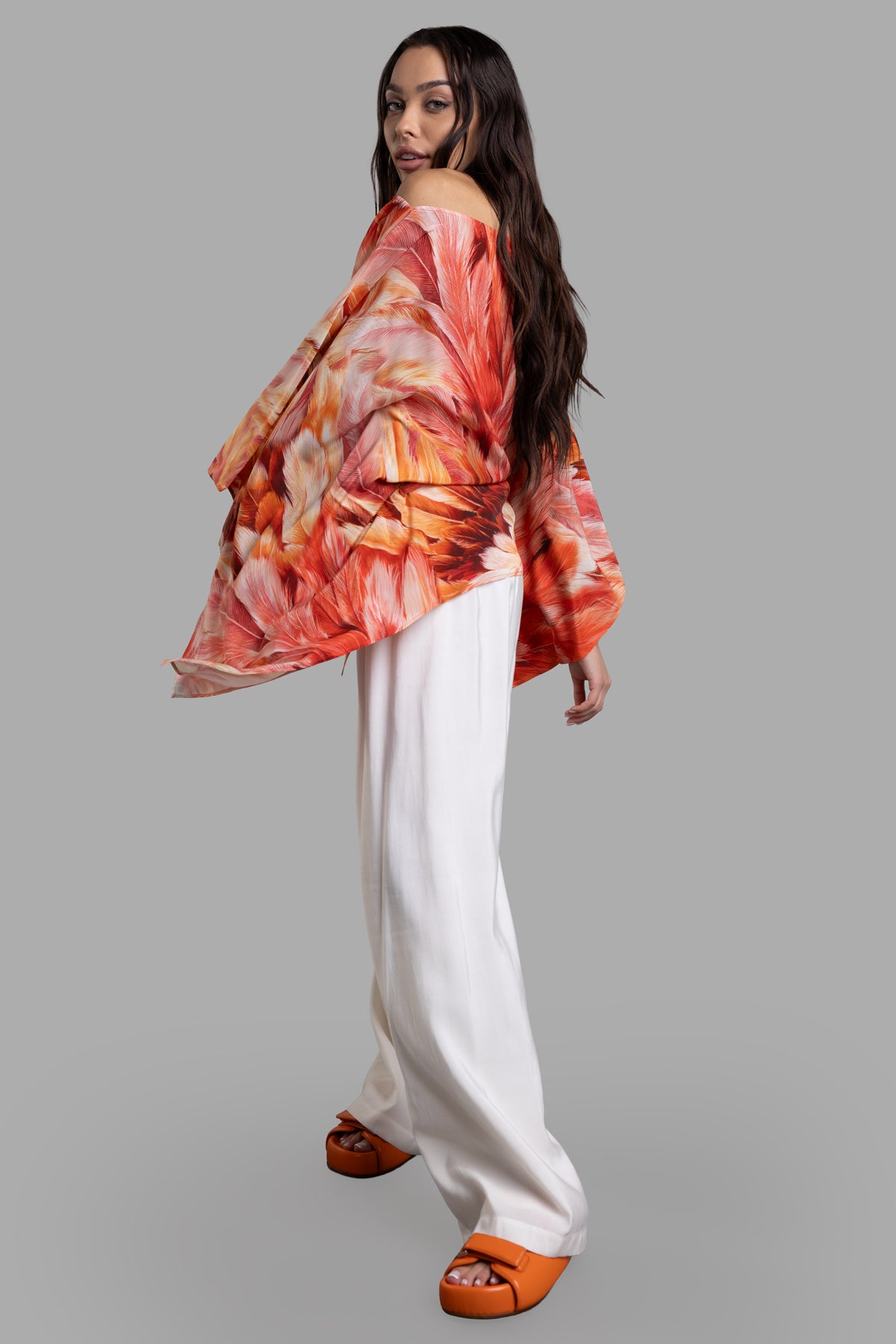 Feather-print Silk Kaftan