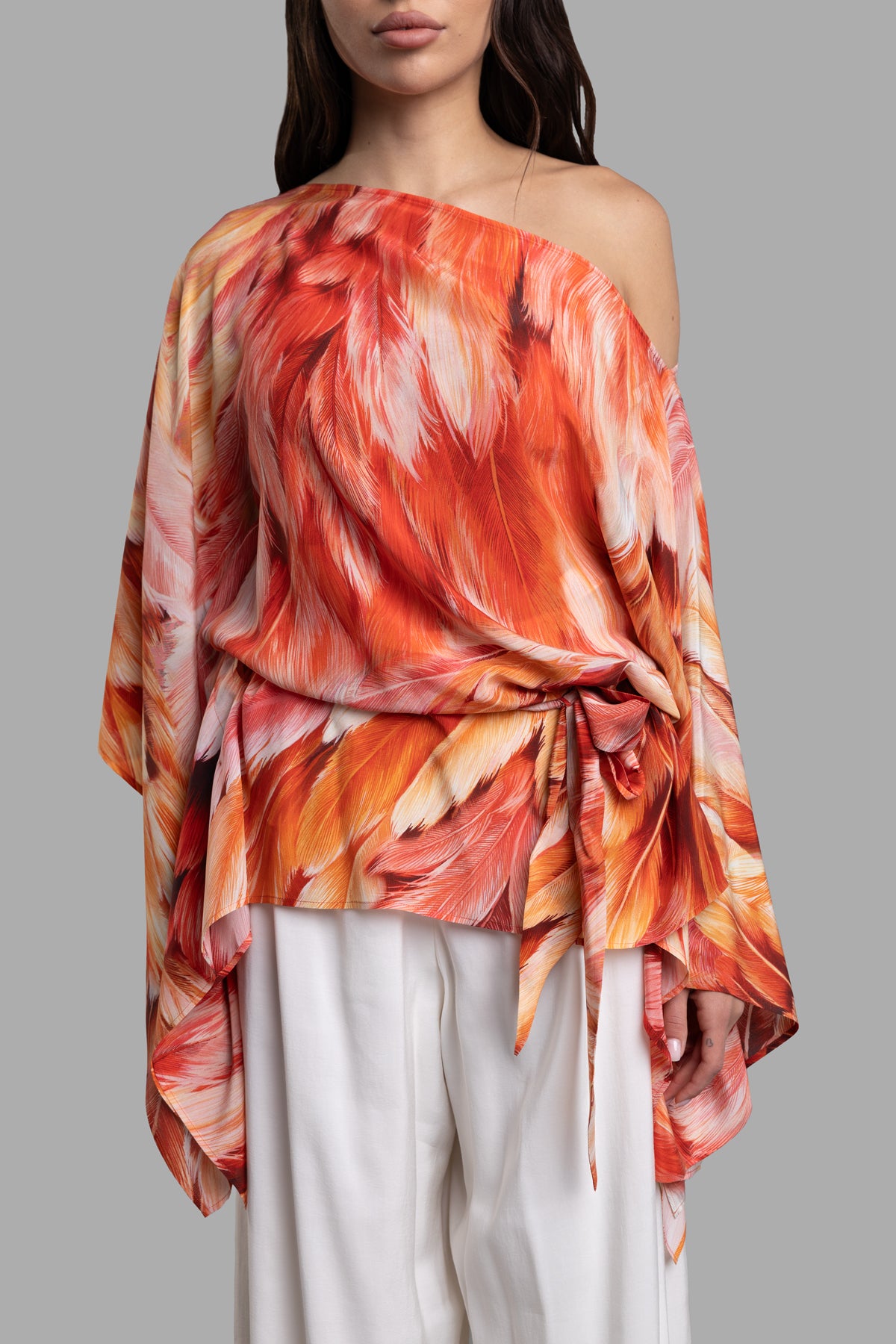 Feather-print Silk Kaftan