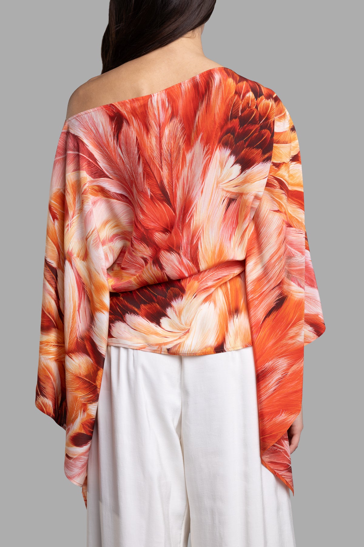 Feather-print Silk Kaftan
