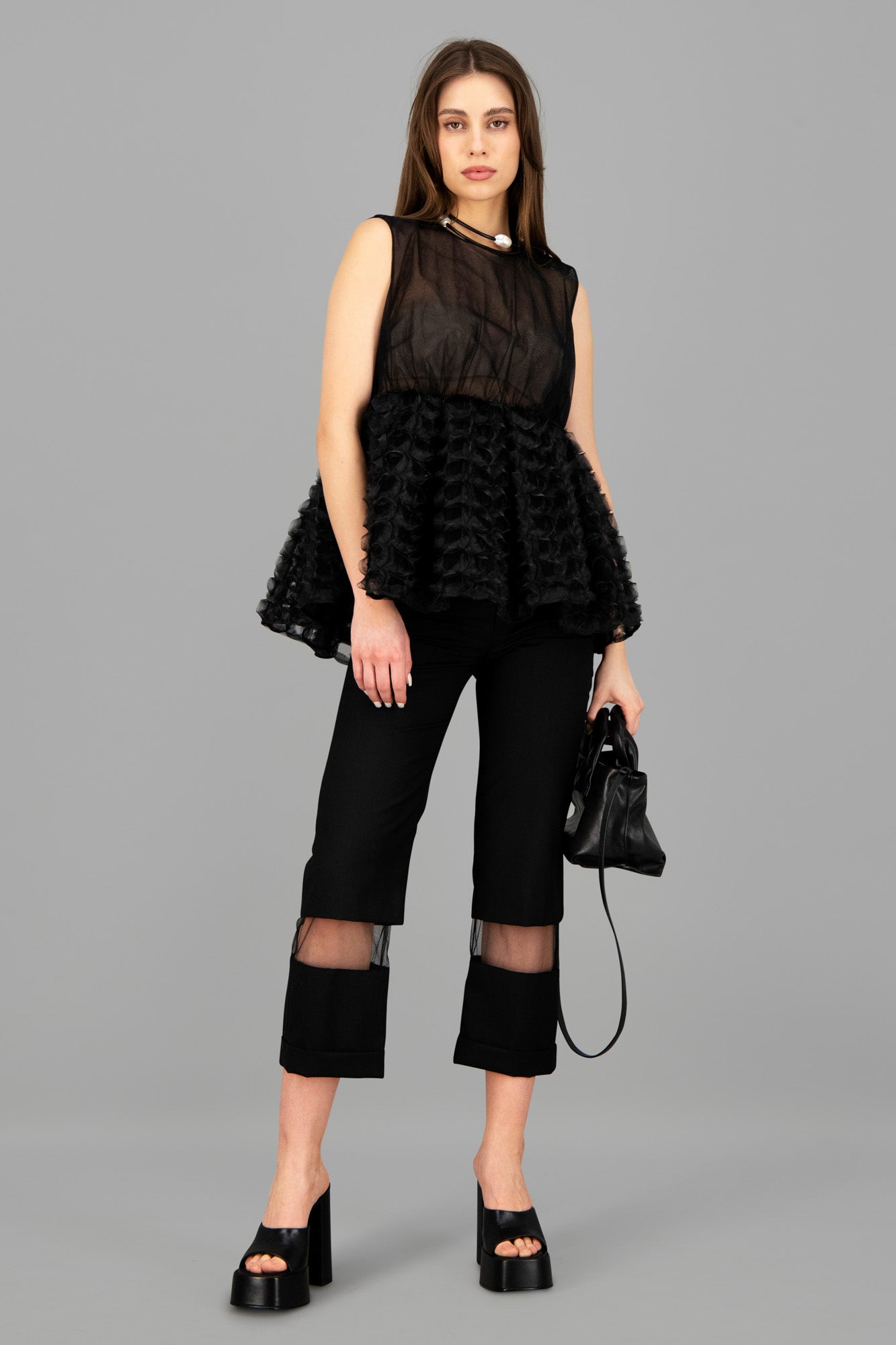 Tulle-panel Cropped Trousers