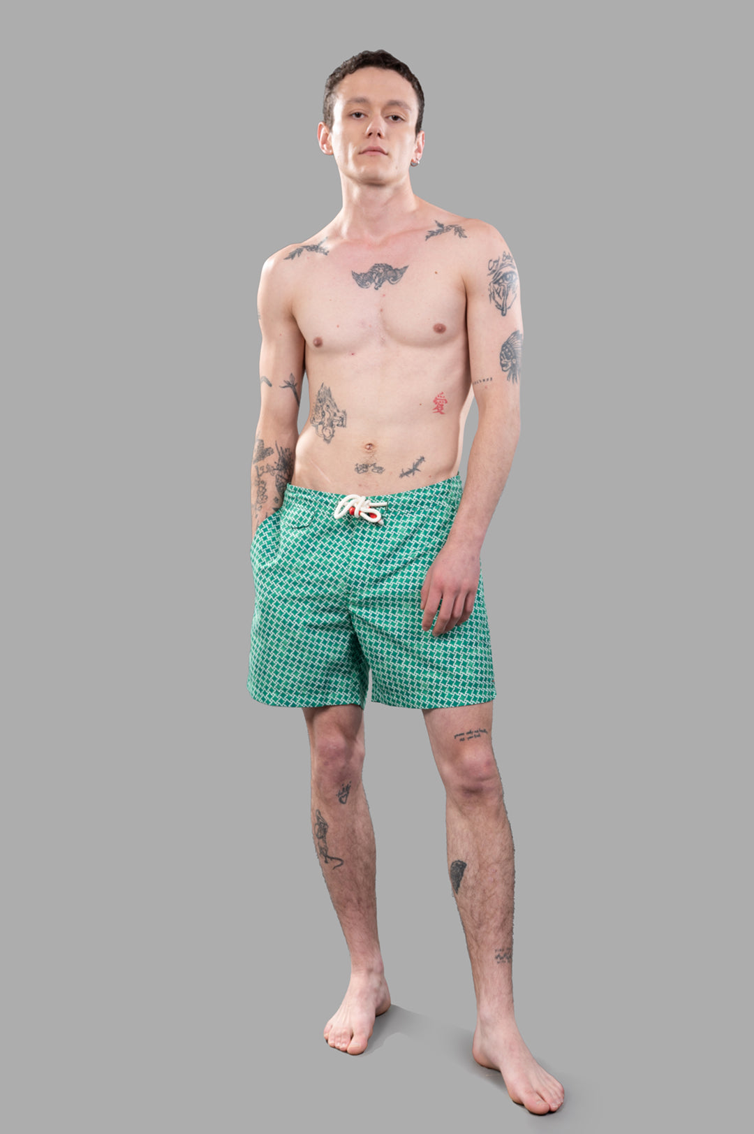 Drawcord Swim Shorts in Green