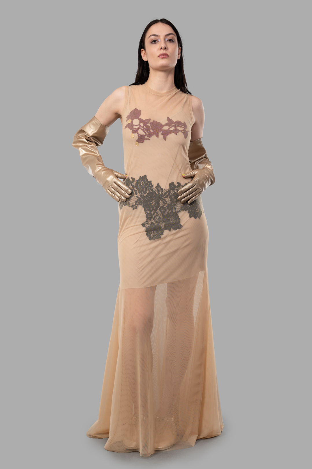 Lace-detail Dress in Beige