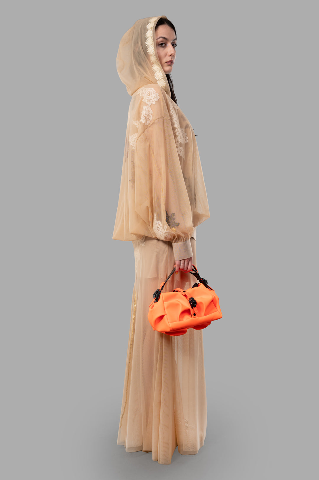 See-through Hoodie in Beige