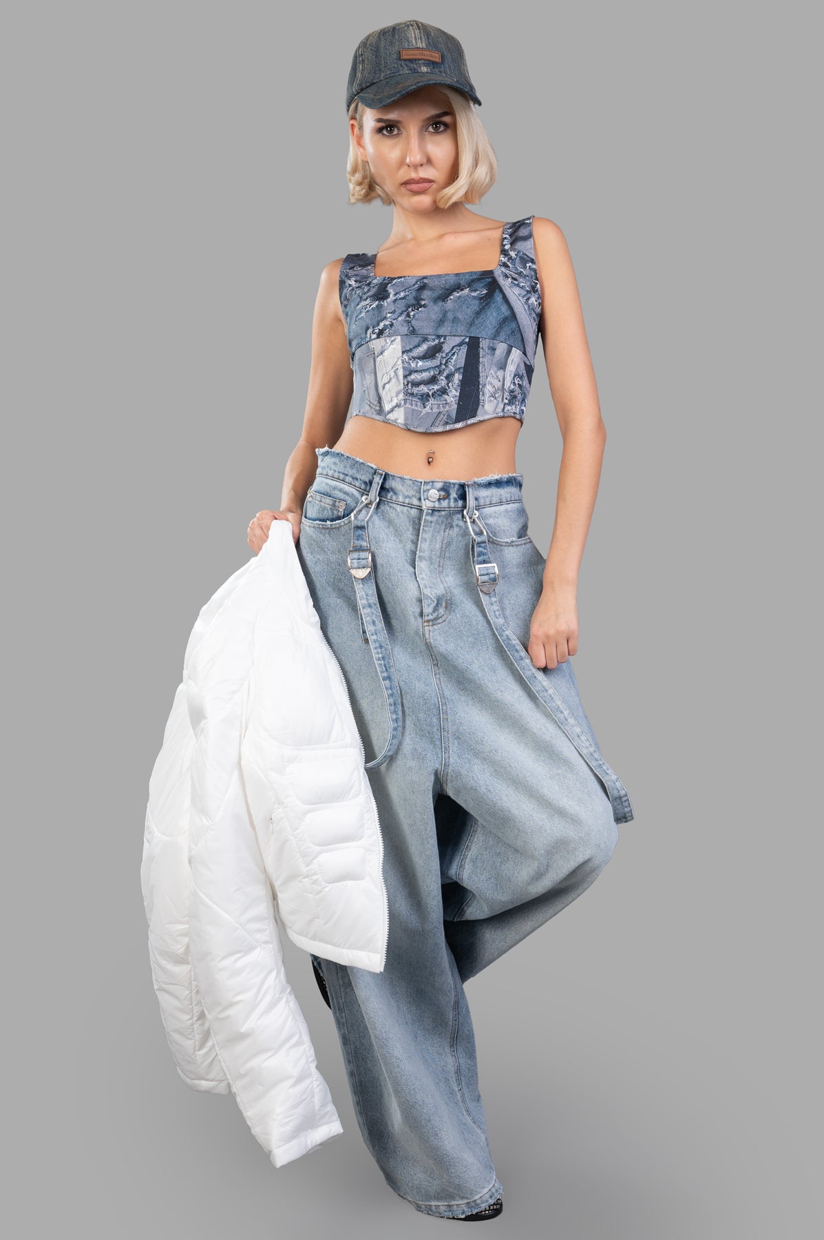 Washed Suspender Jeans