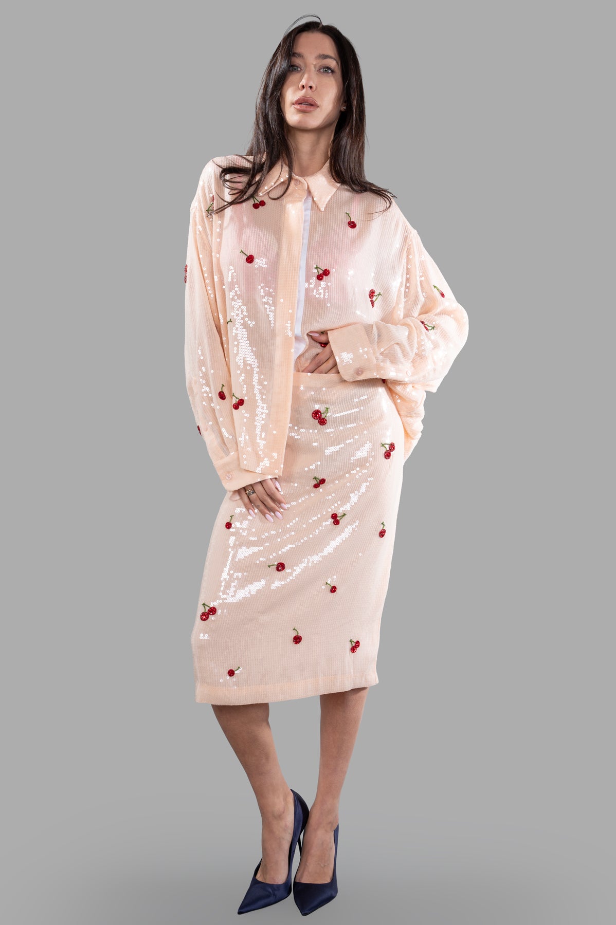 Sequined Cherry Boyfriend Shirt