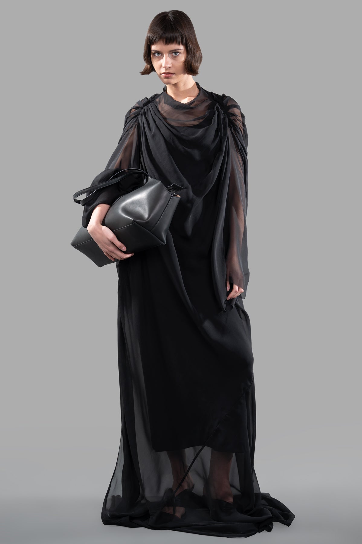 Draped Semi-Sheer Maxi Dress