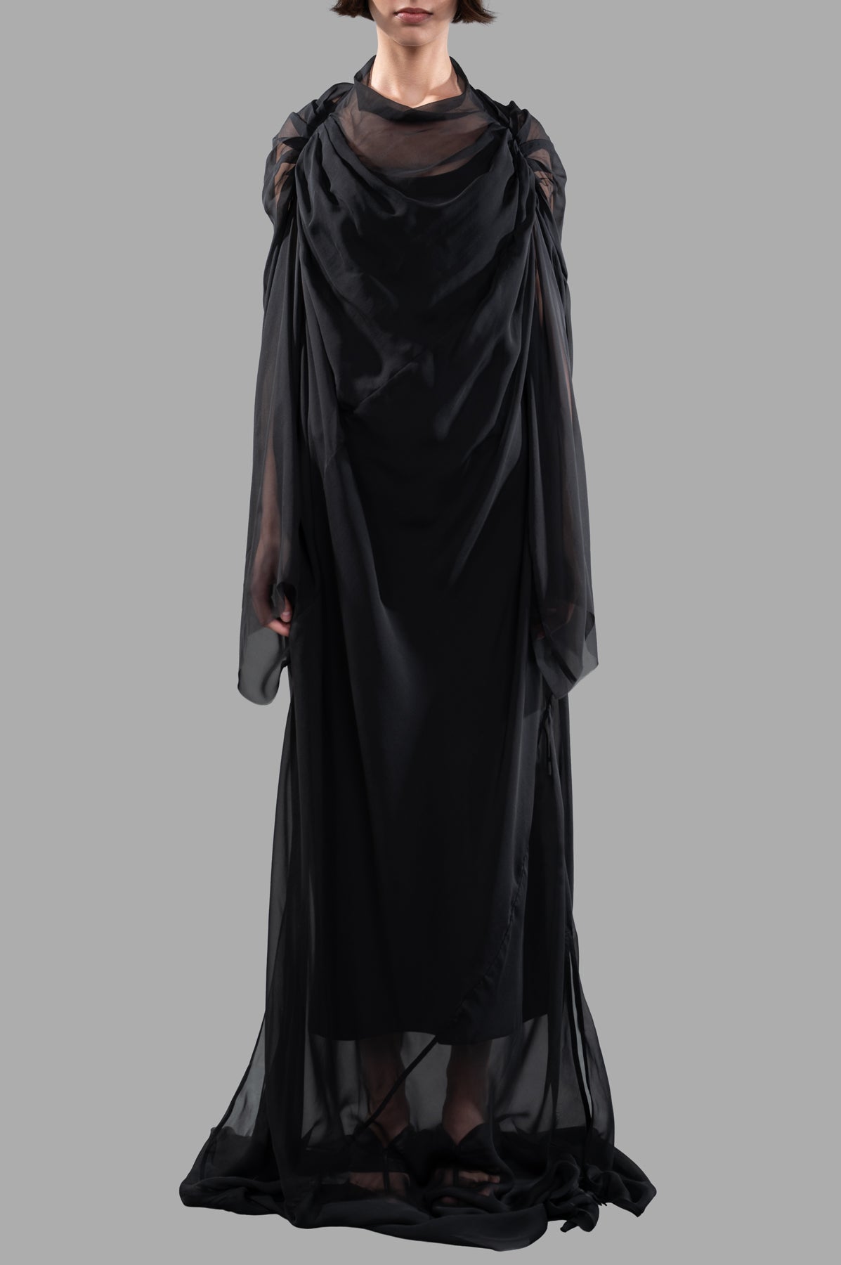 Draped Semi-Sheer Maxi Dress