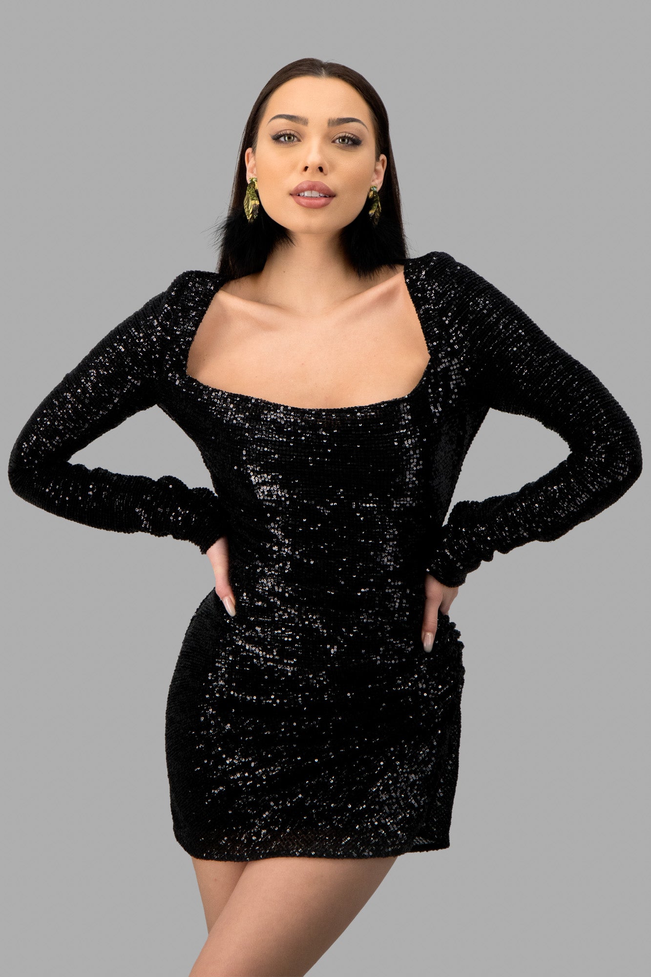 Black sequin-embellished minidress