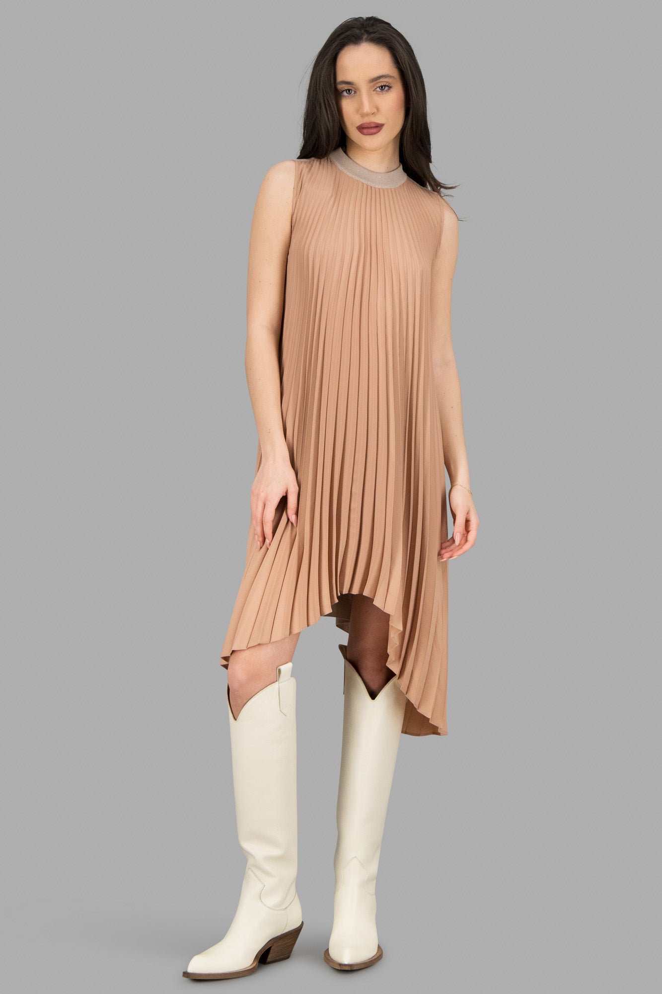 Pleated Knee-Length Dress