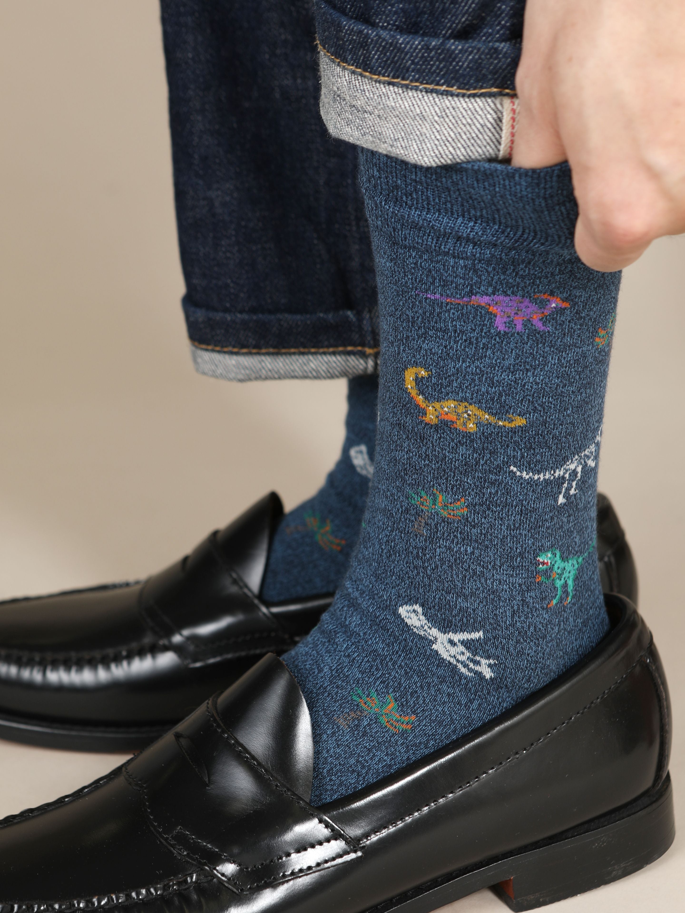 Dinosaur-Pattern Crew Socks