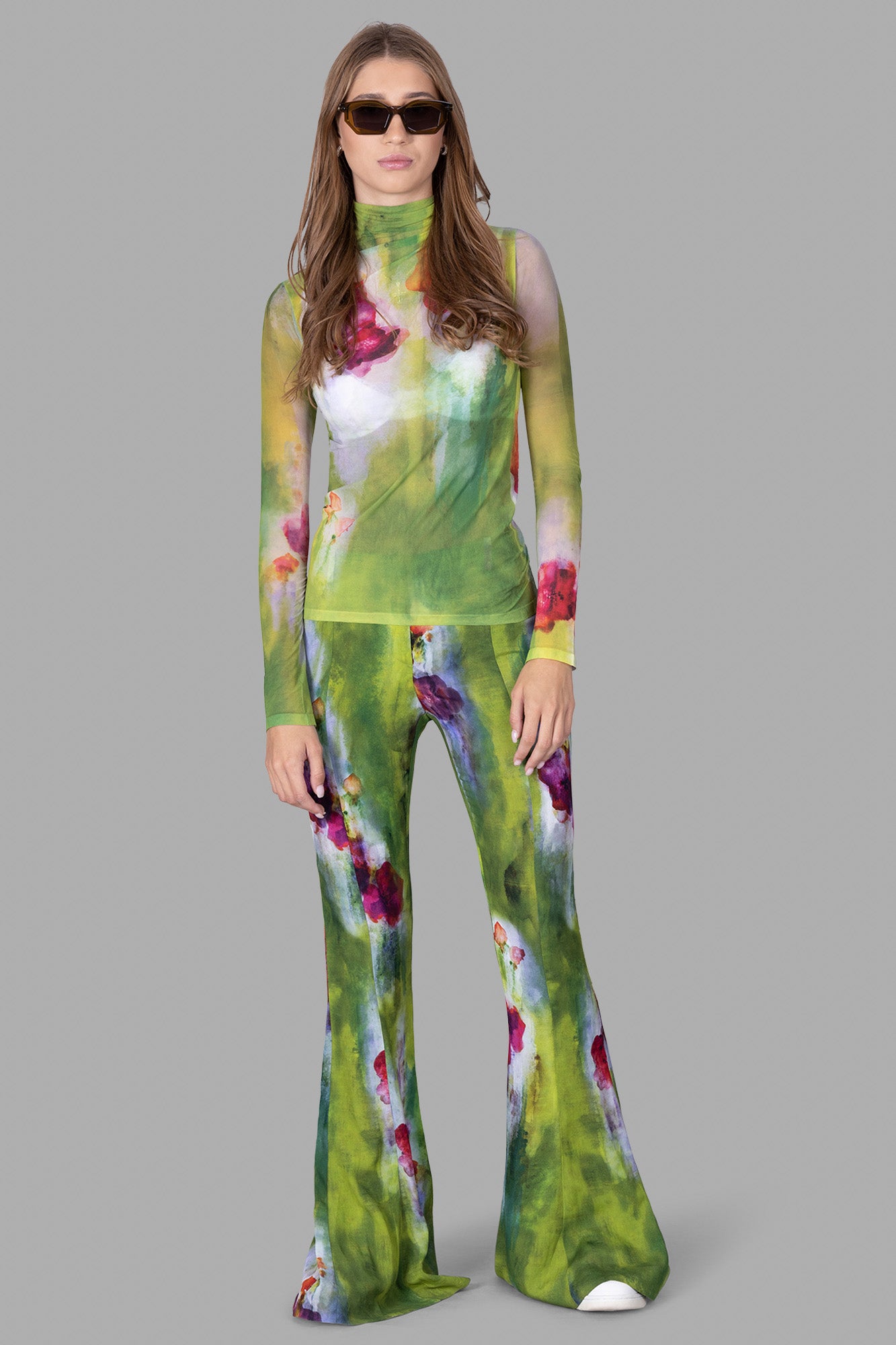 Floral-print Flared Trousers