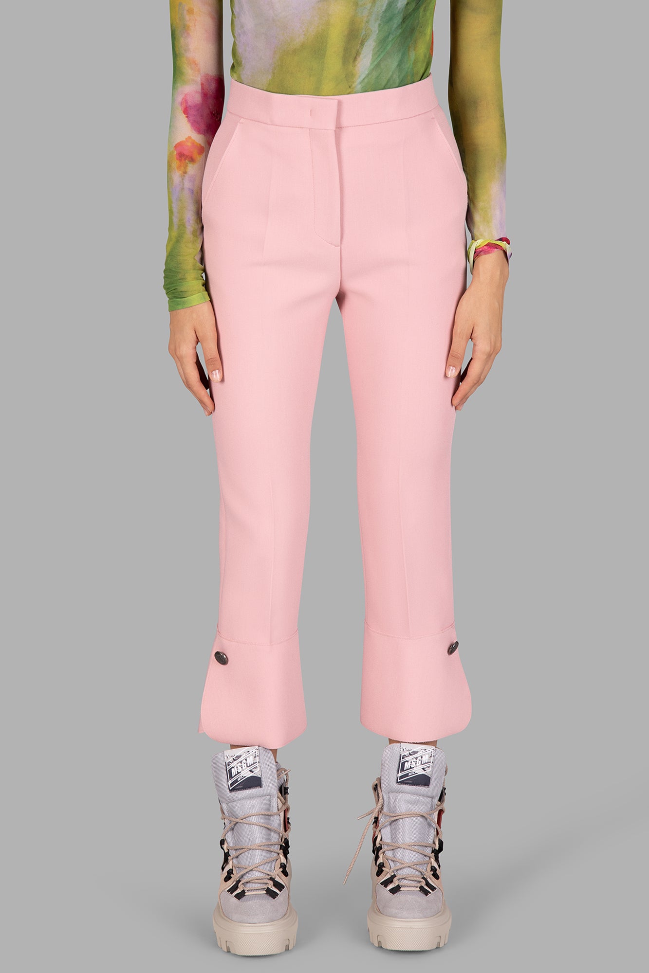 Pink Peplum-Detail Pants