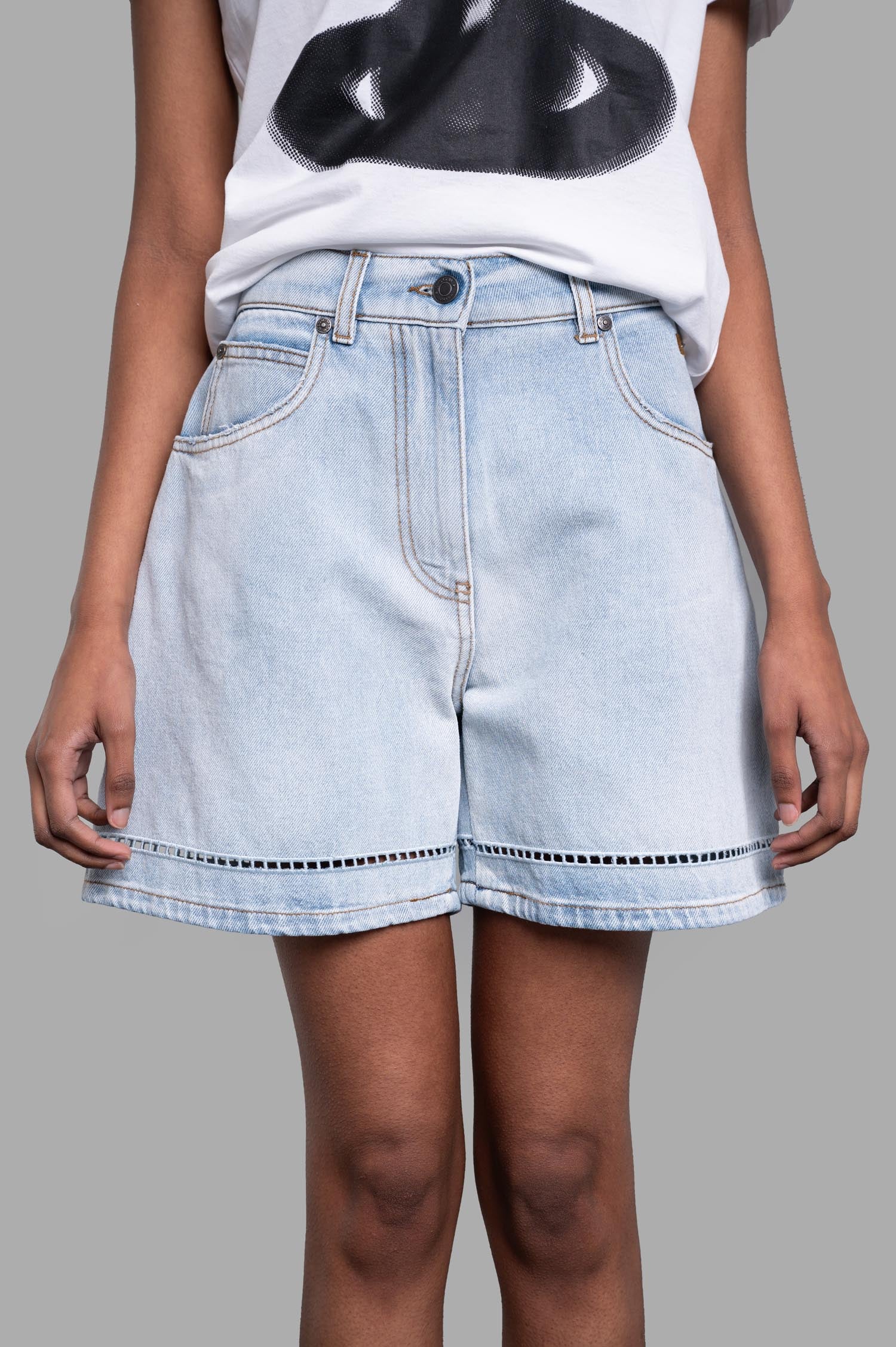 Perforated Denim Shorts