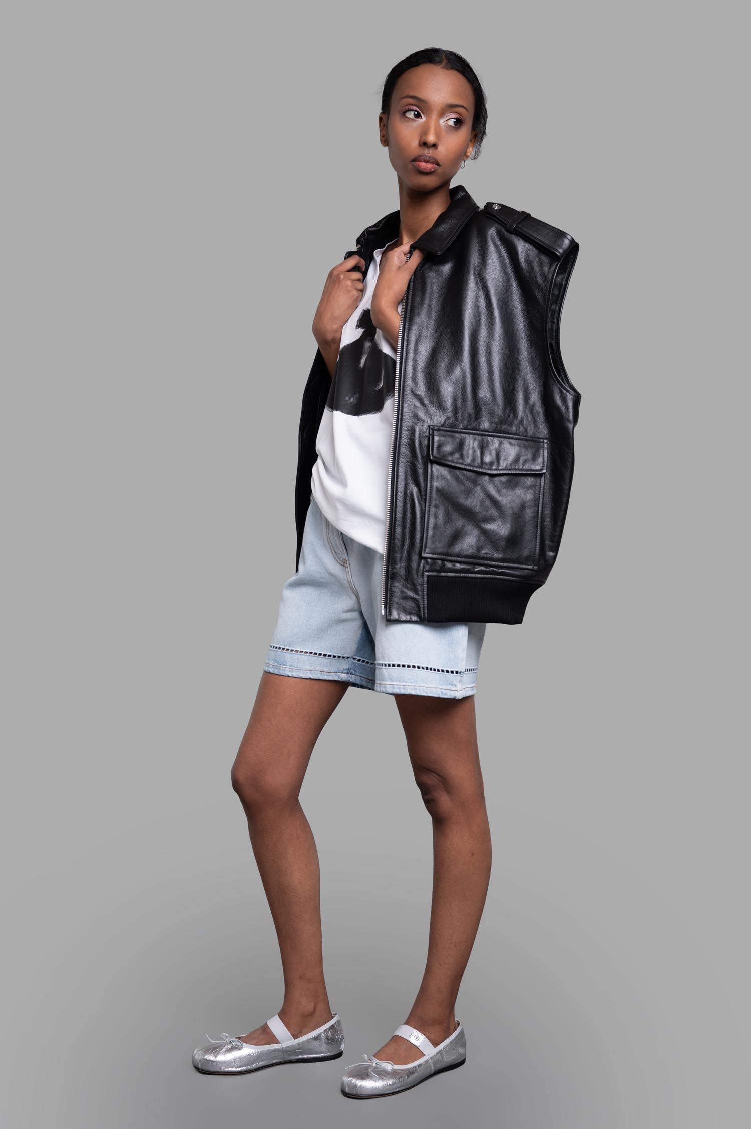 Perforated Denim Shorts
