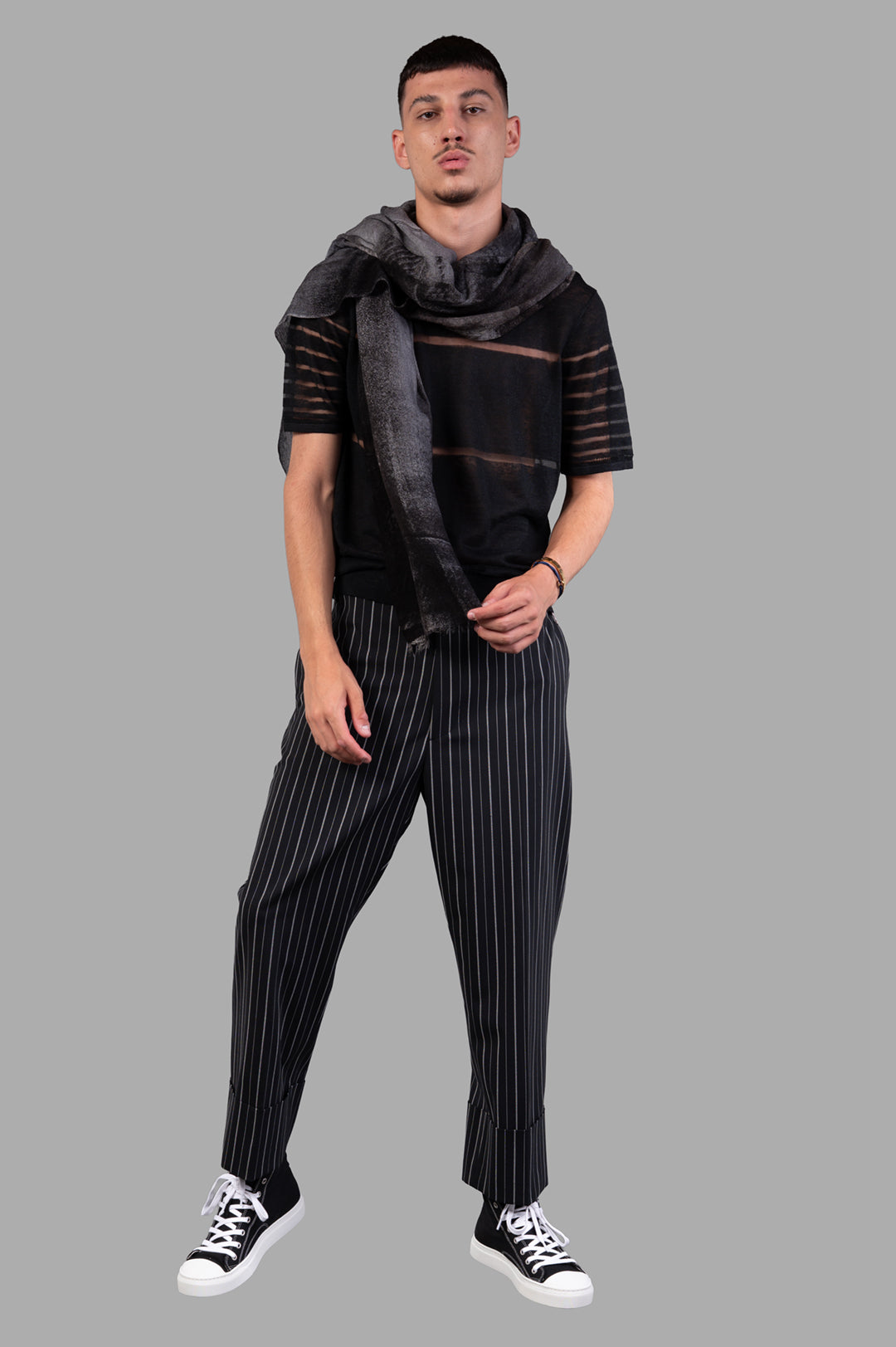 Sheer Stripe Tee in Black