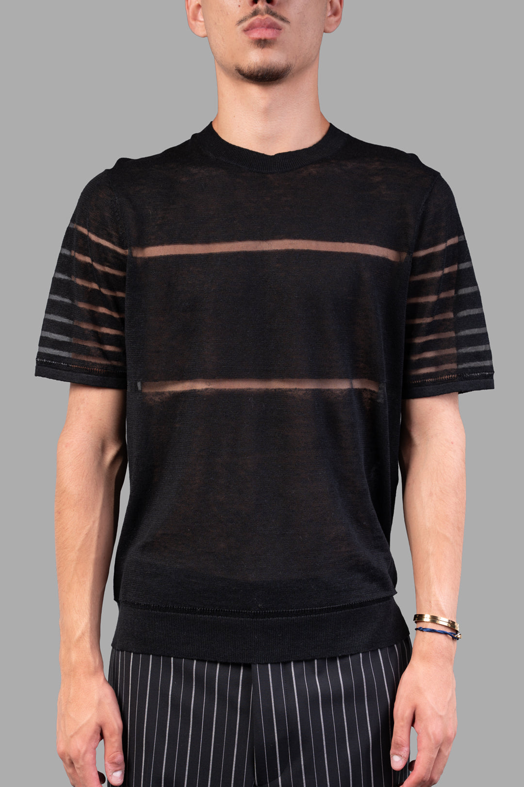 Sheer Stripe Tee in Black