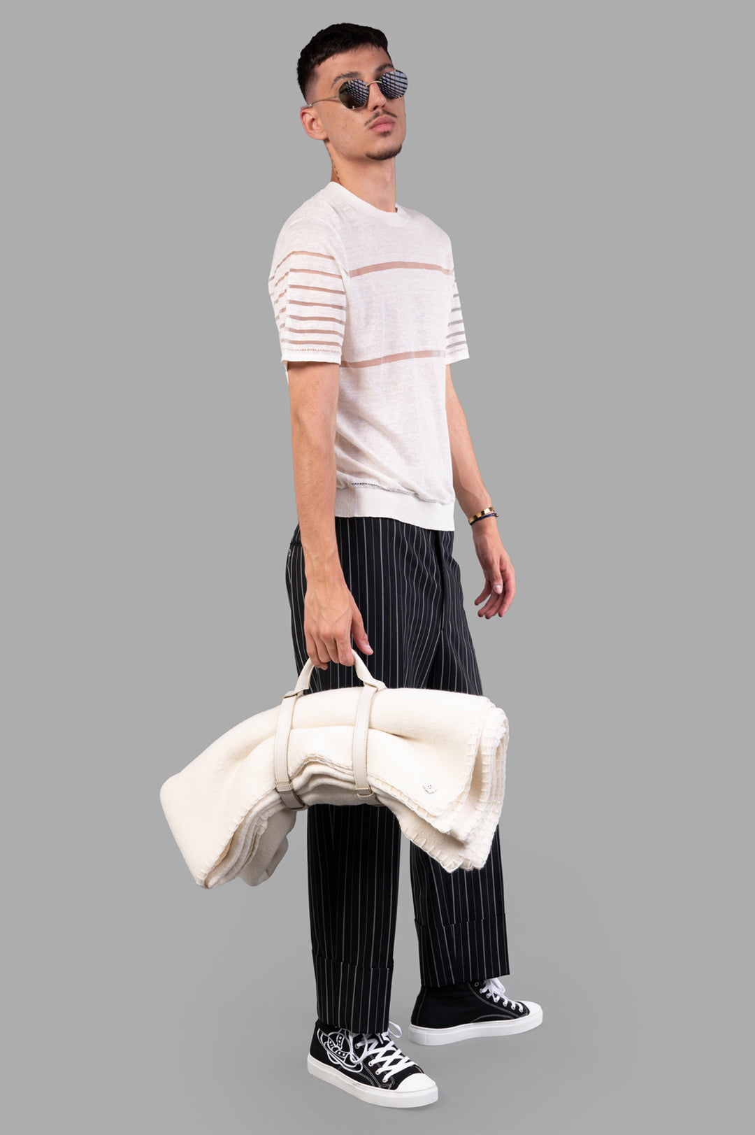 Sheer Stripe Tee in Ivory