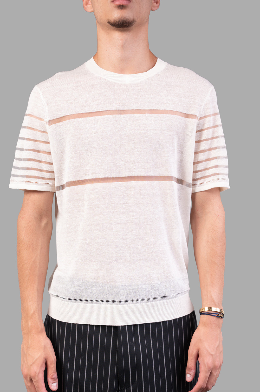 Sheer Stripe Tee in Ivory