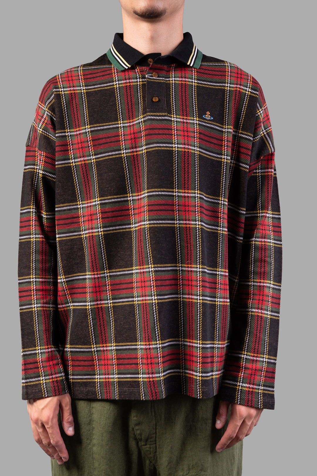 Long-Sleeve Tartan Polo Shirt