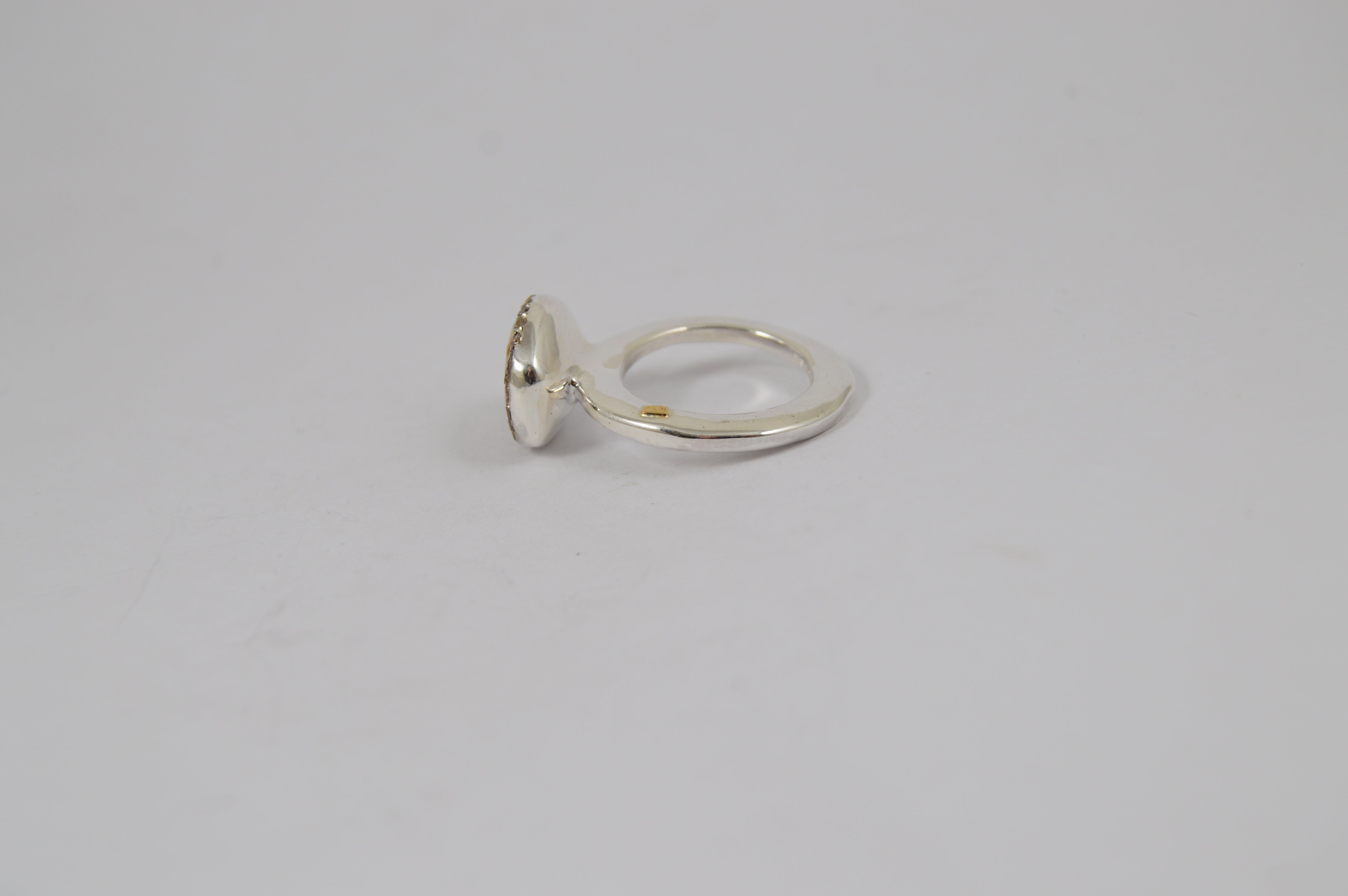 Pavé-Diamond Quartz Silver Ring