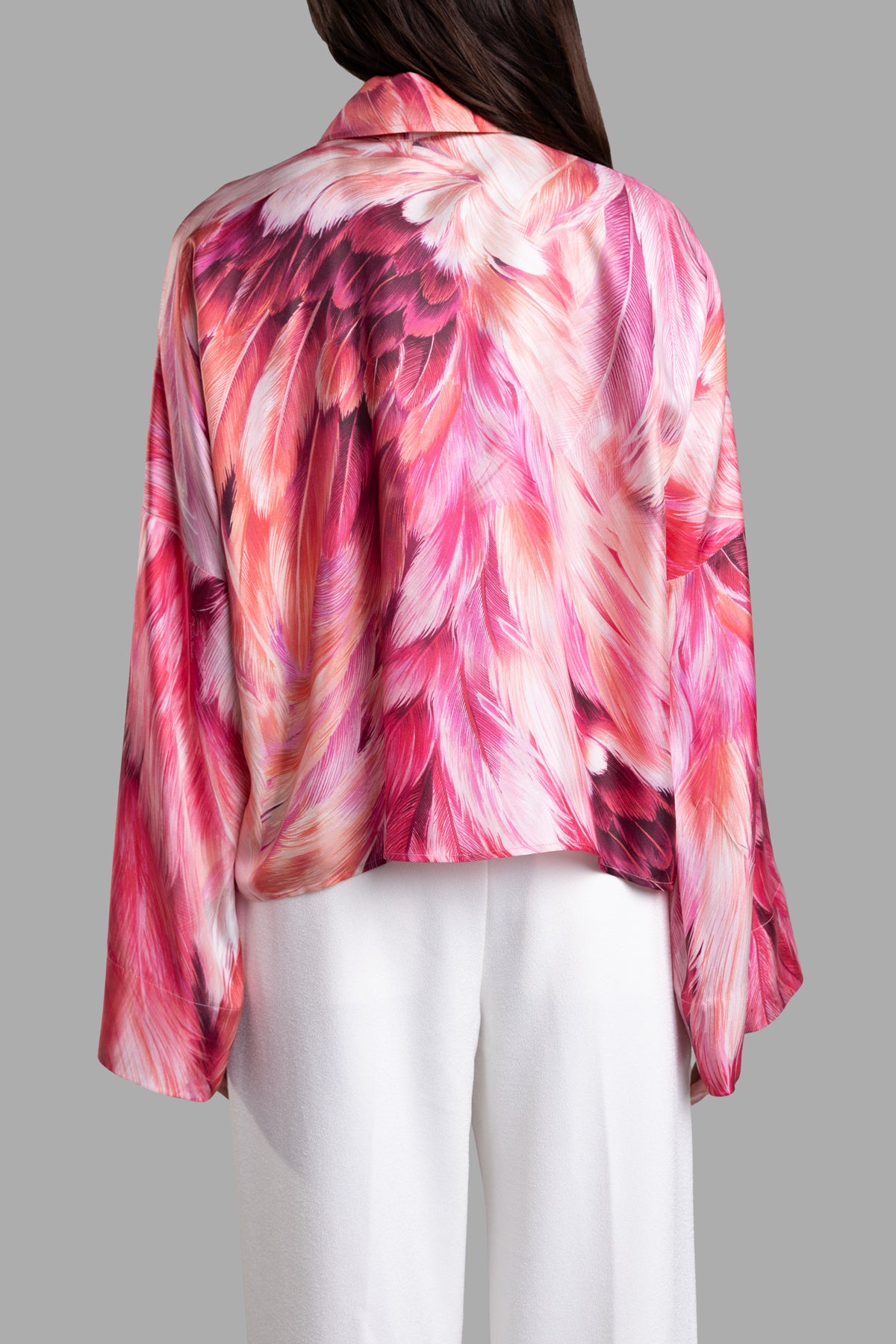 Feather-print Cropped Shirt