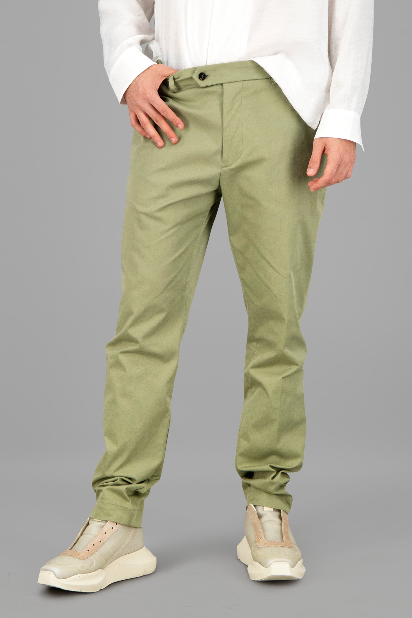 Olive Green Straight-Leg Trousers