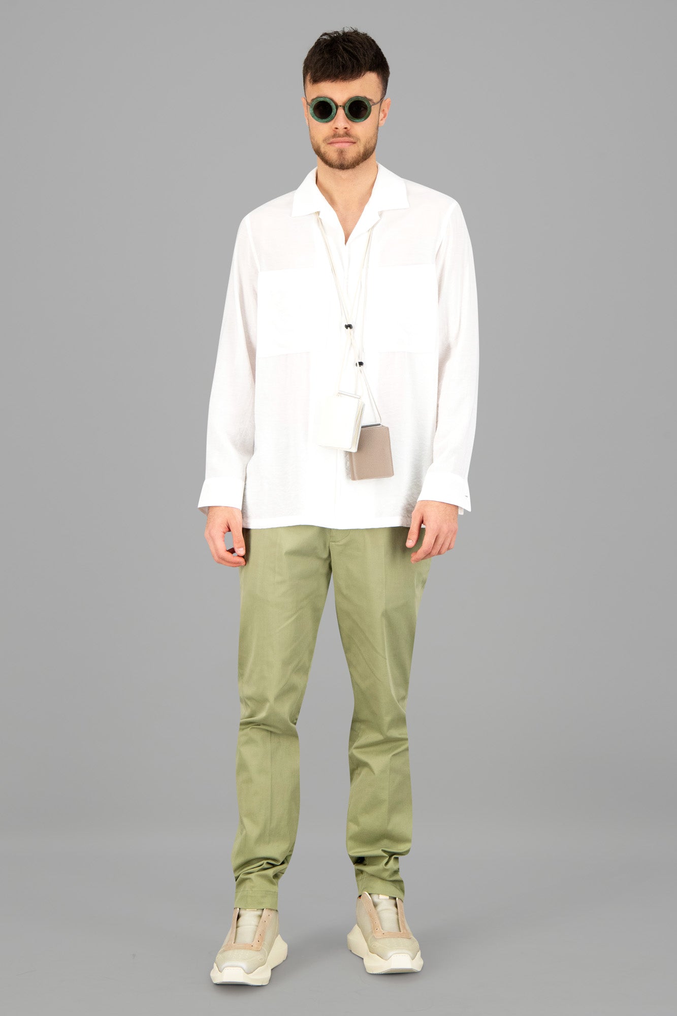 Olive Green Straight-Leg Trousers