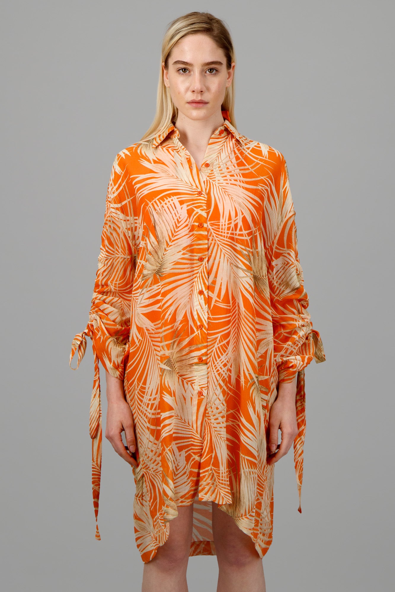 Leaf-Print Shirt Dress