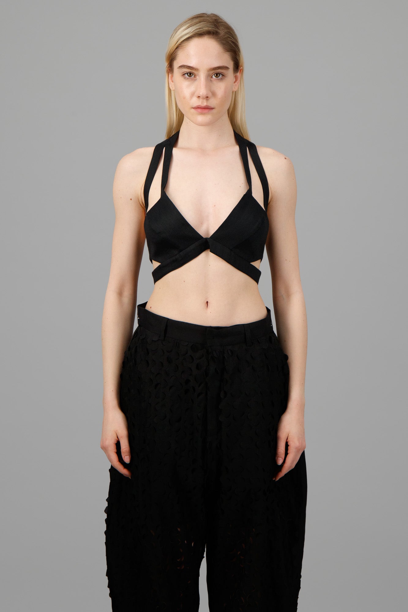 Black Linen Crop Top