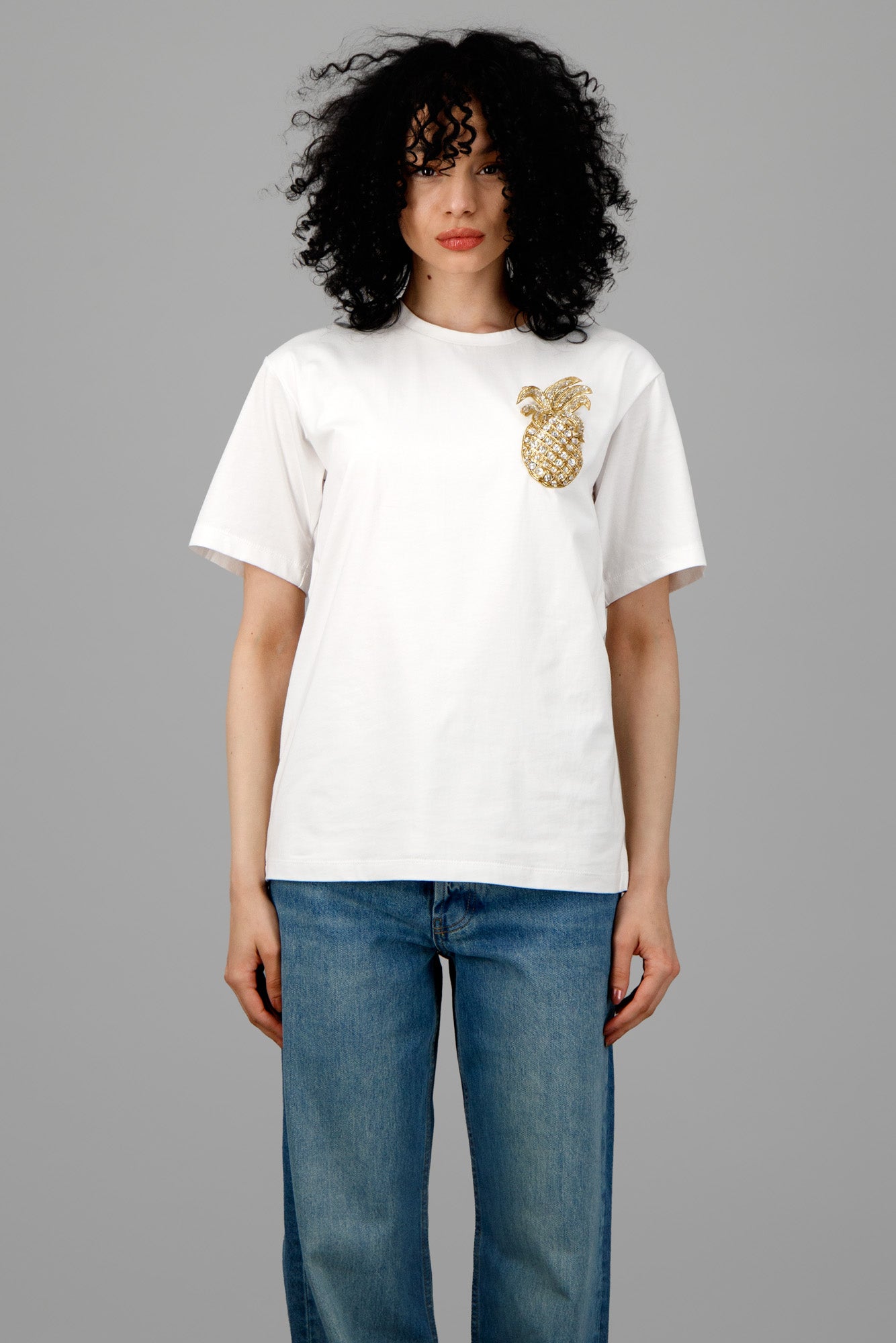 Pineapple-appliqué Cotton T-shirt