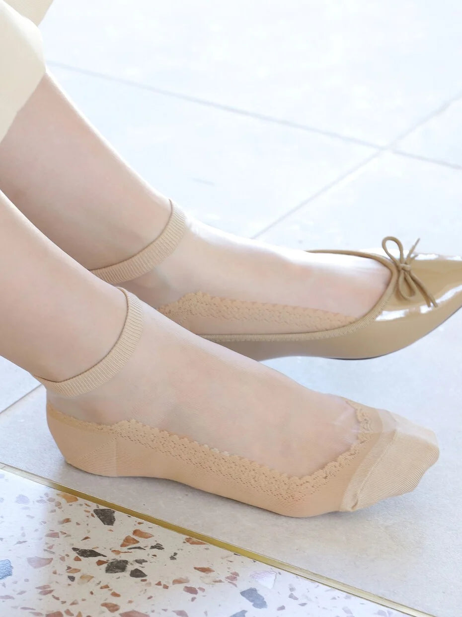 Front Tulle Ballerina Ankle Socks