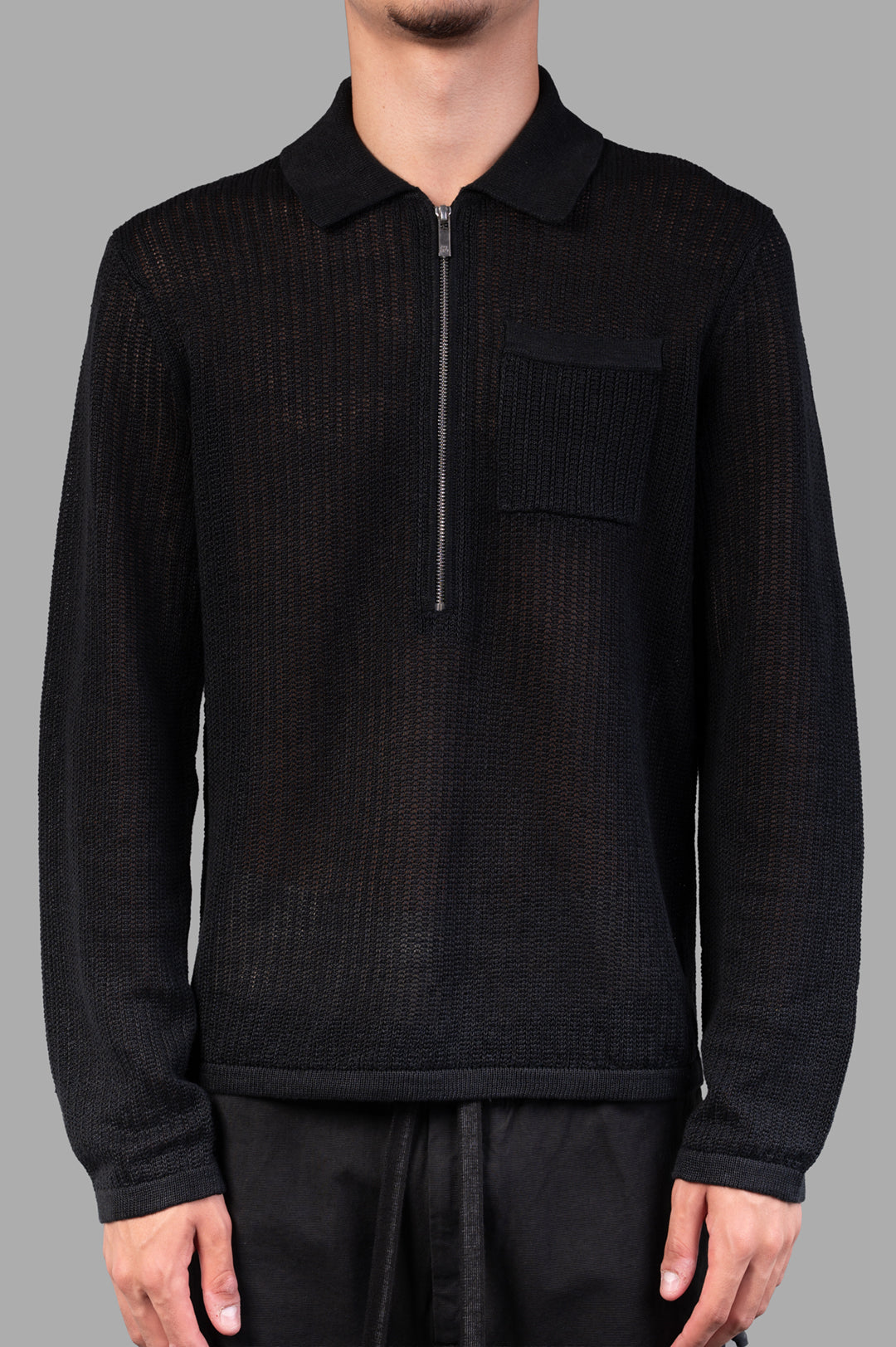 Long-sleeve Zip Polo in Black