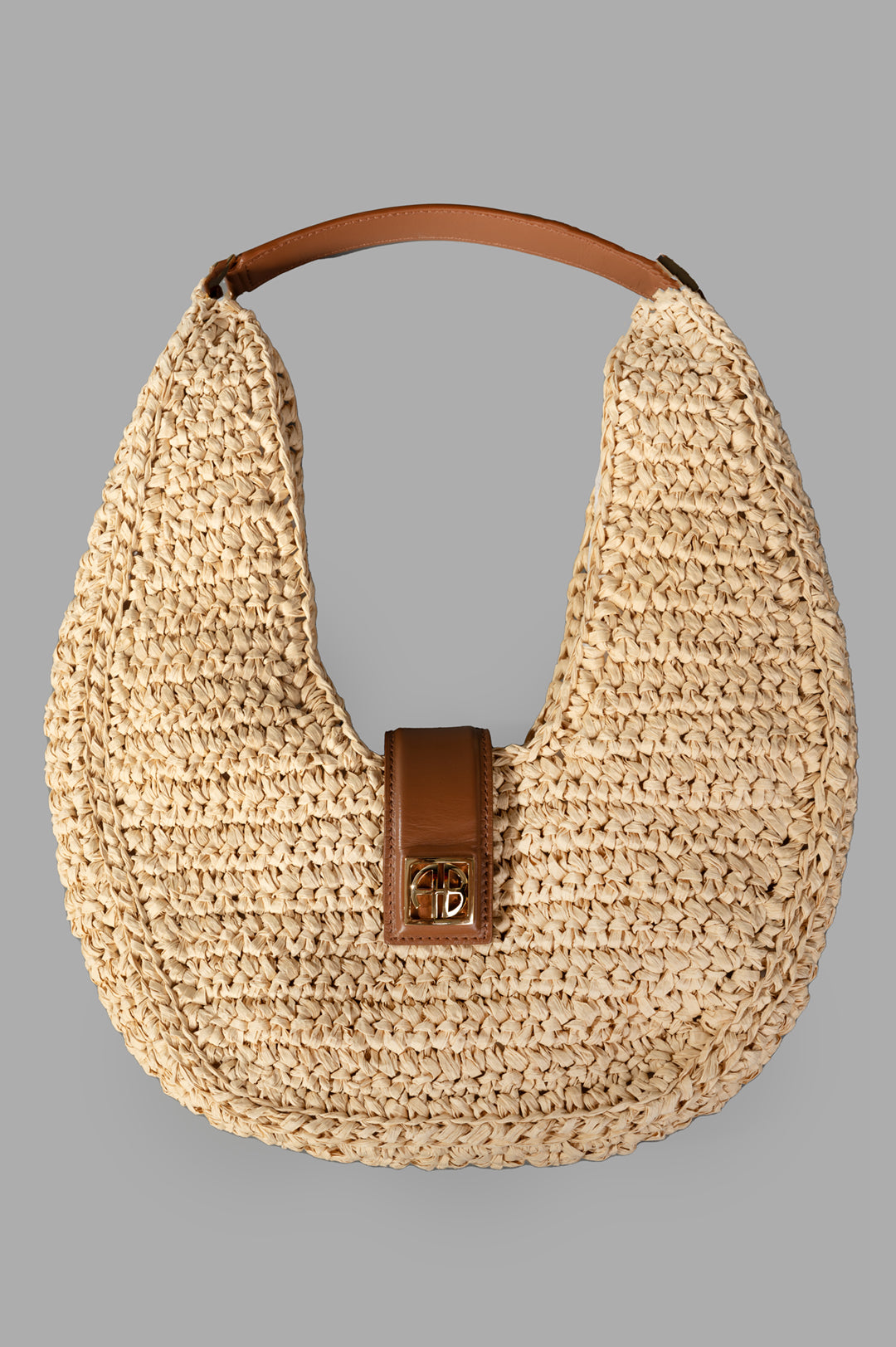 Raffia Monogram Shoulder Bag in Tan