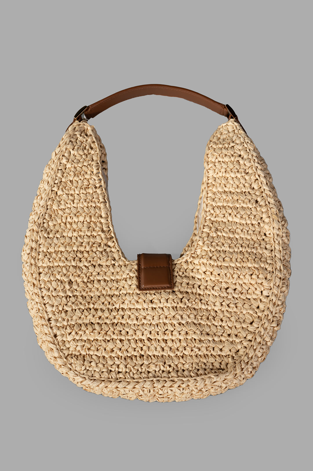 Raffia Monogram Shoulder Bag in Tan