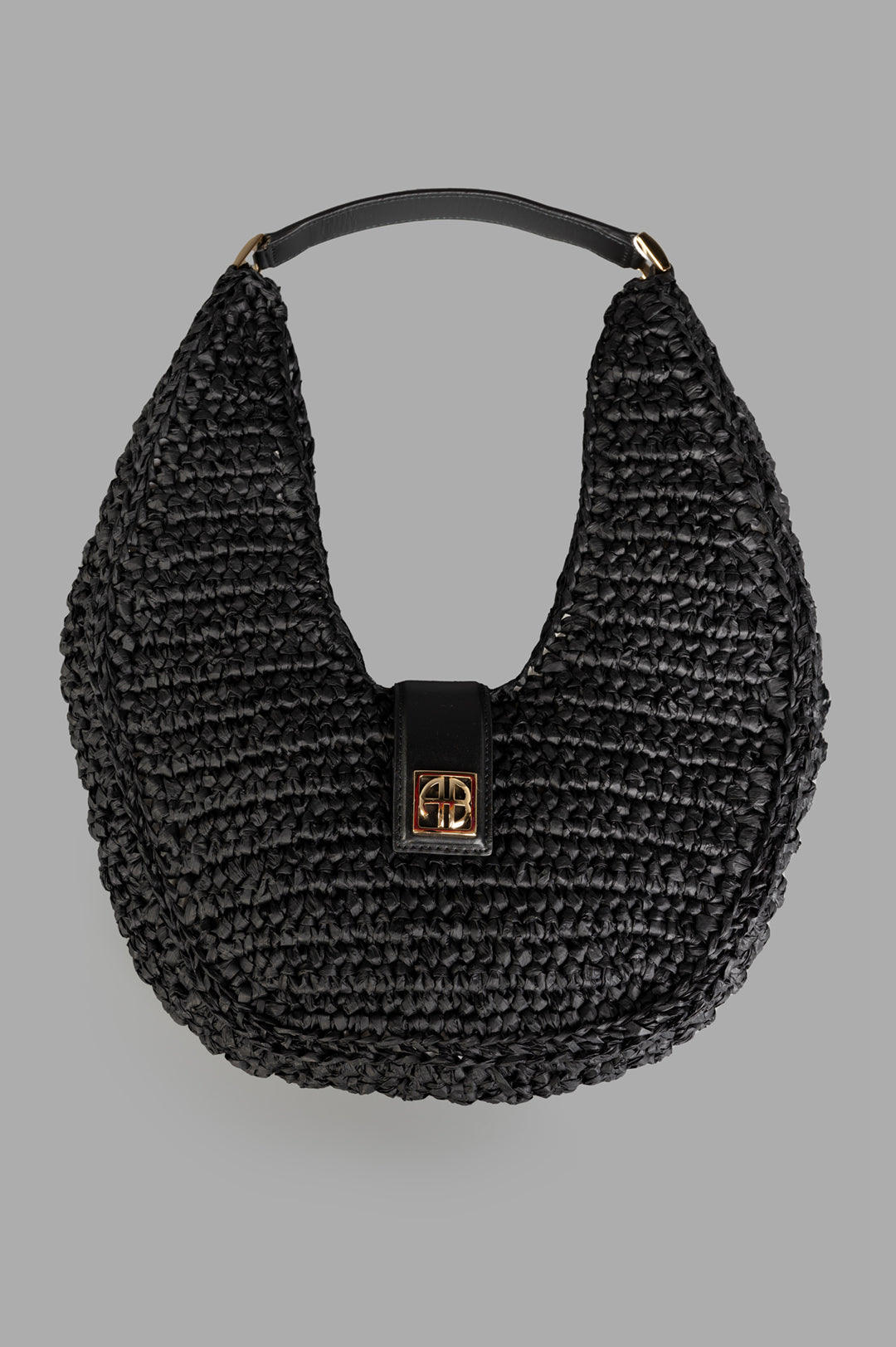 Raffia Monogram Shoulder Bag in Black