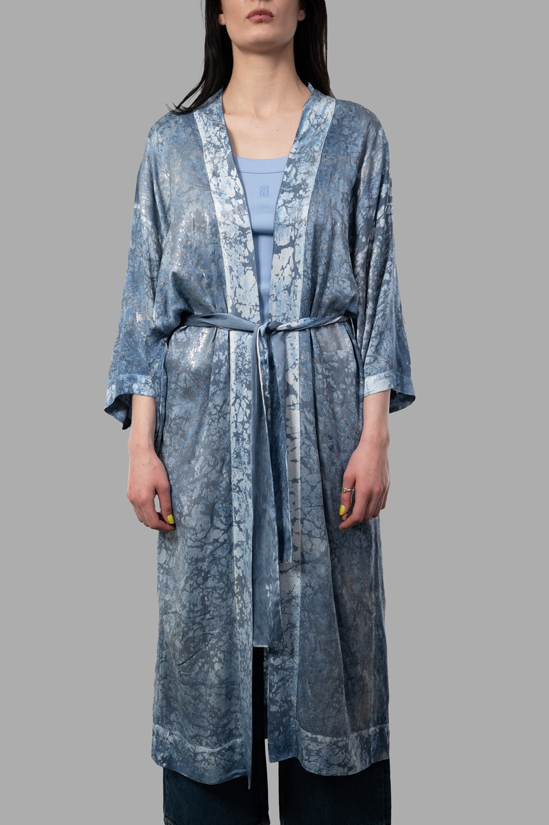 Abstract-print Silk Kimono