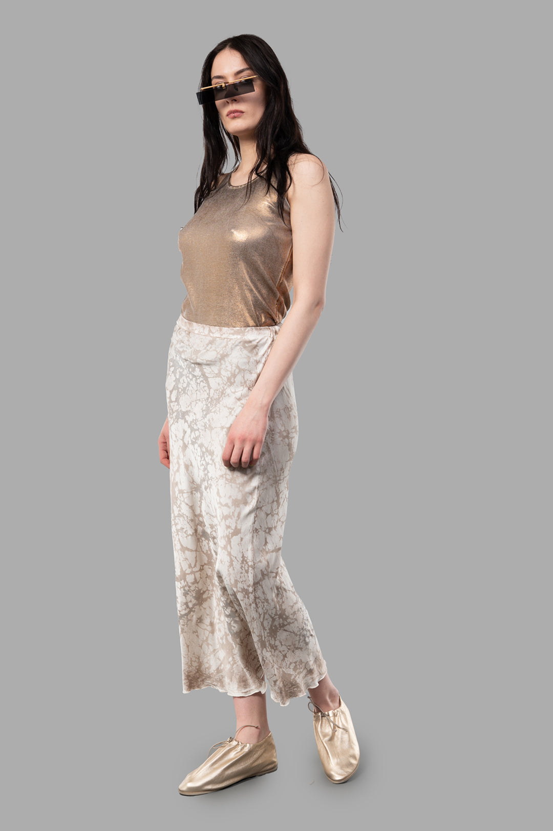 Marble-print Silk Skirt