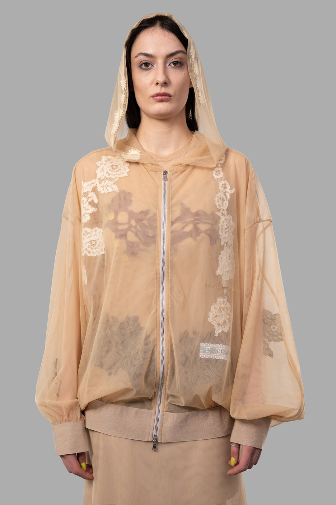 See-through Hoodie in Beige