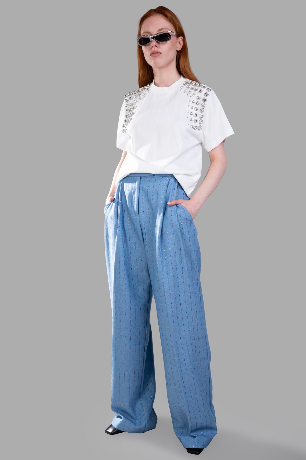 Sequinned-stripes Trousers
