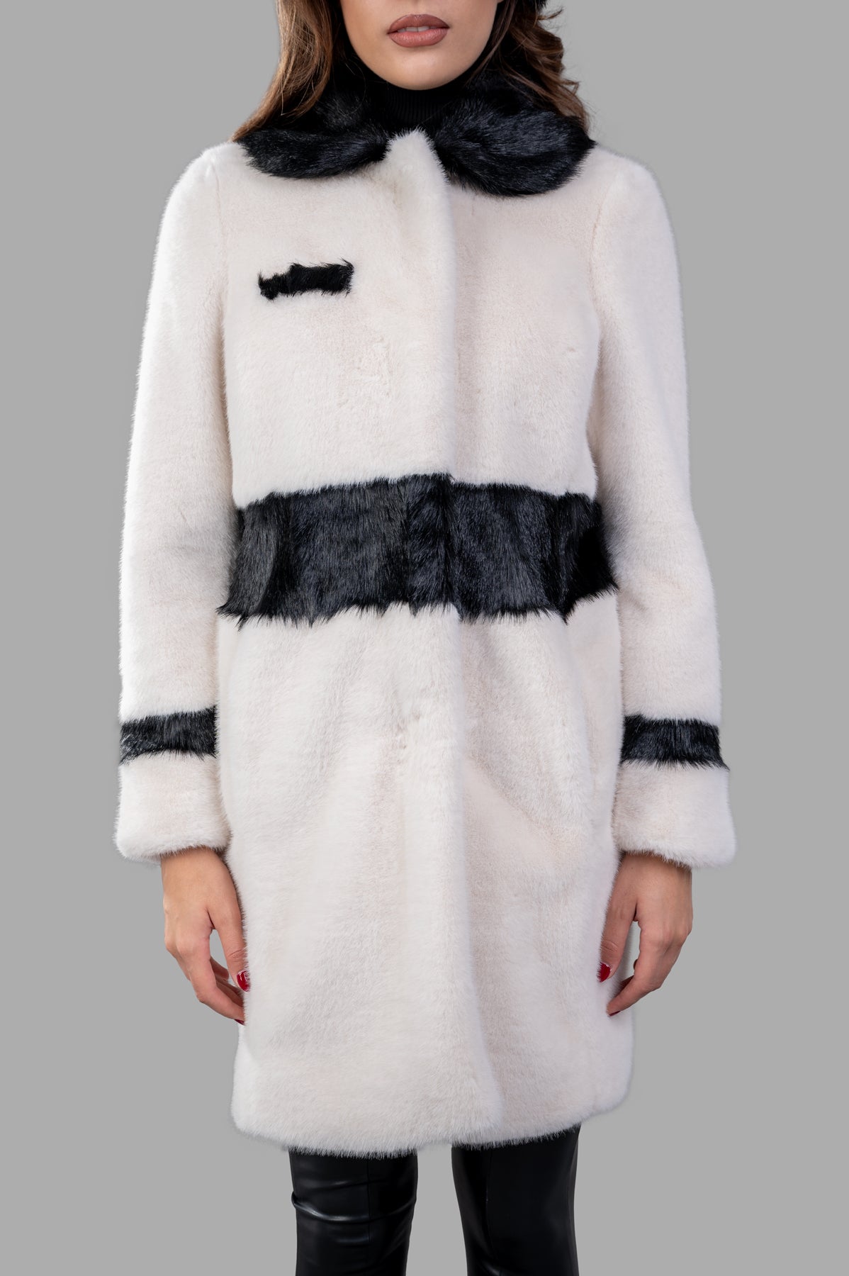 Color-block Faux-fur Coat