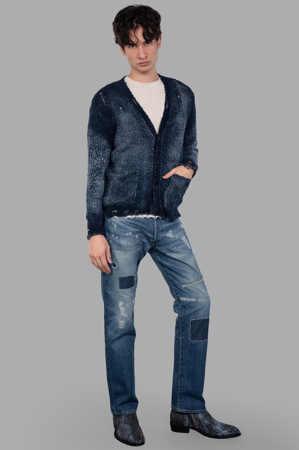 Distressed V-neck Cardigan