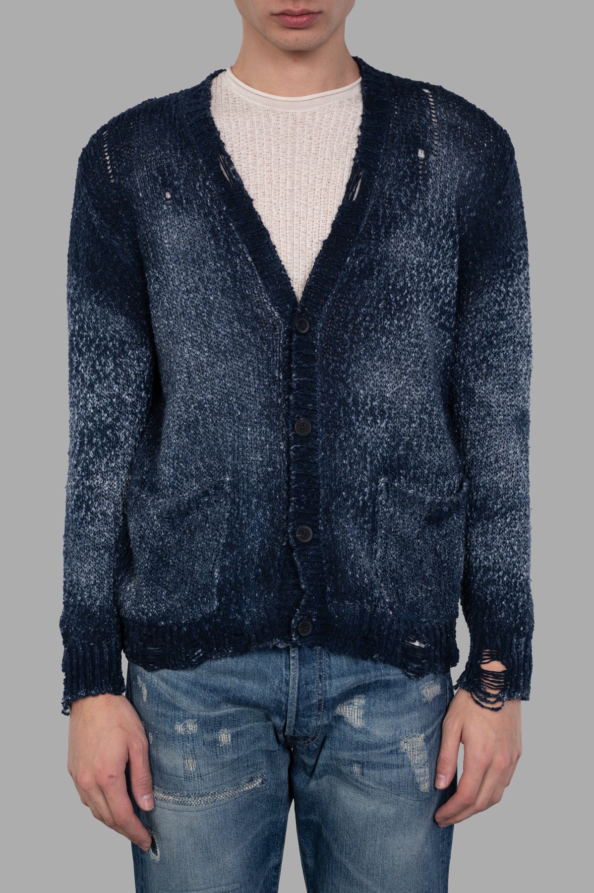 Distressed V-neck Cardigan