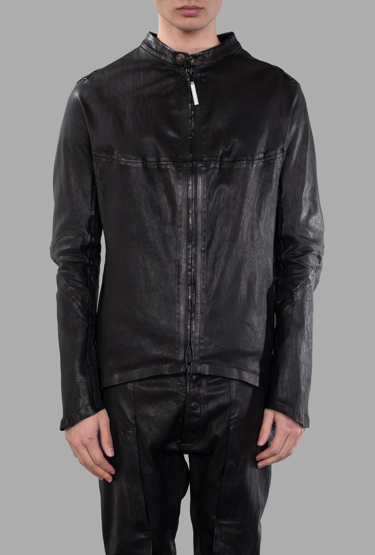 Curved-hem Leather Jacket