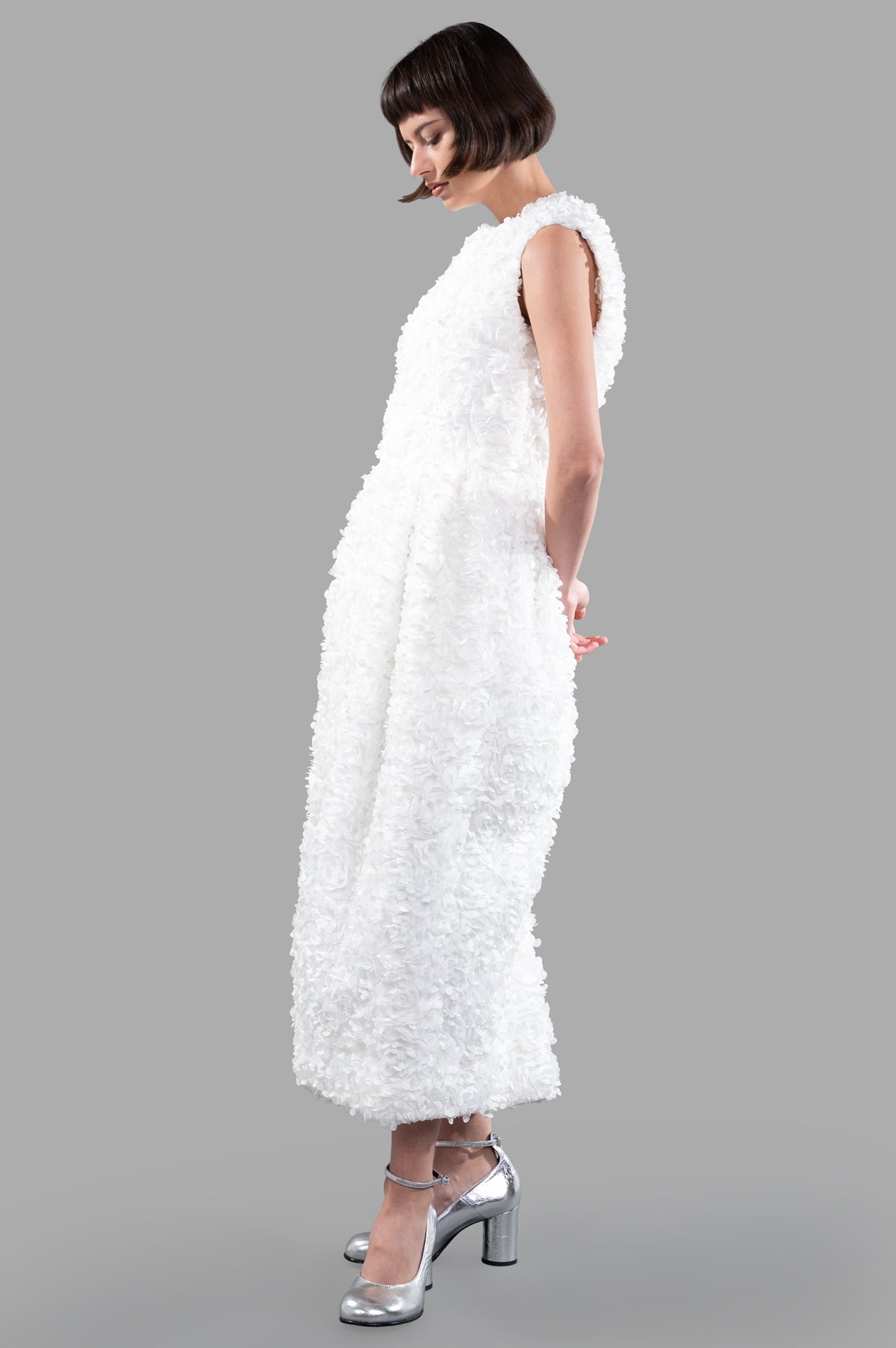 Flower-embroidery Midi Dress