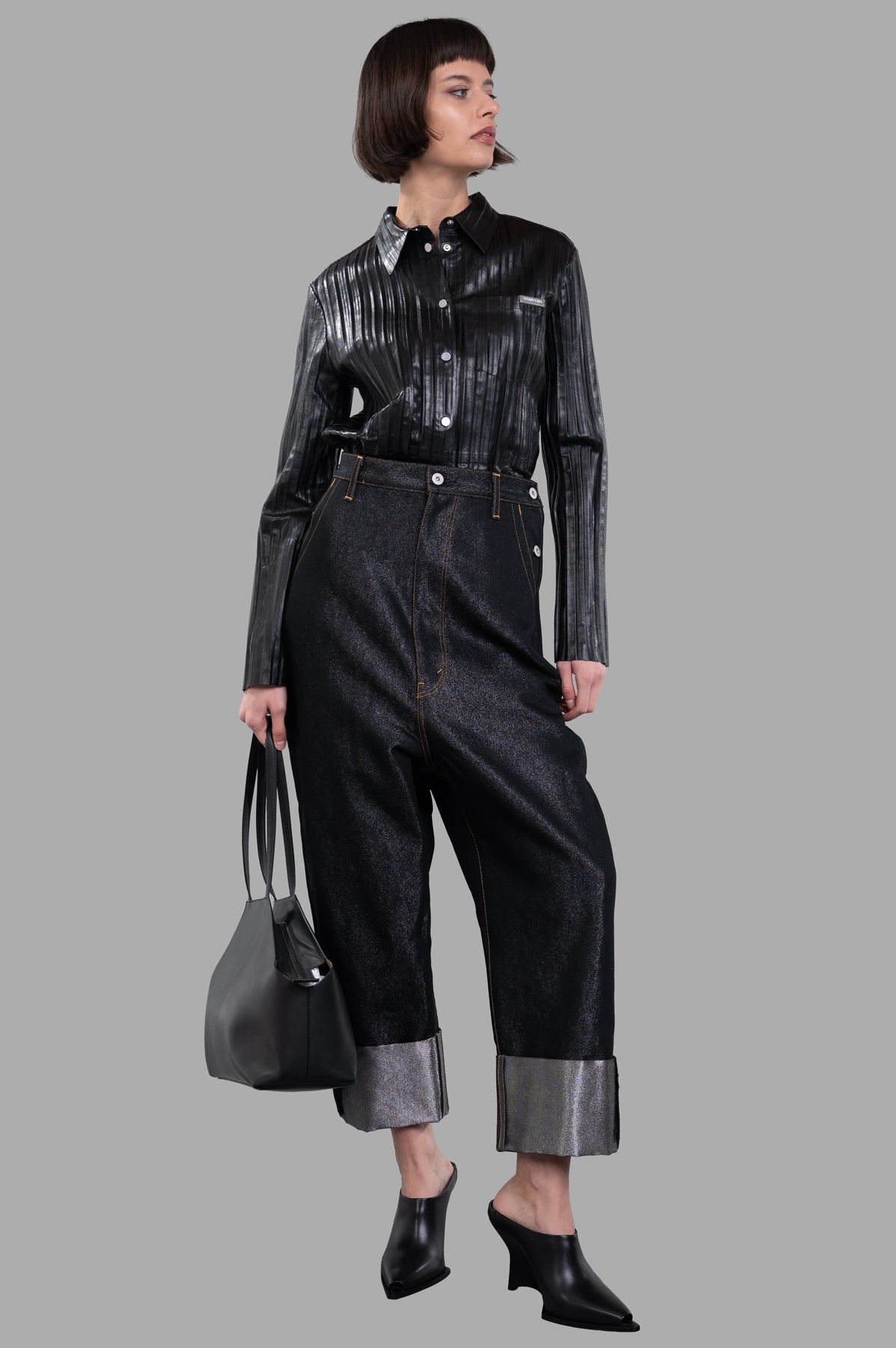 Pleated Leather Shirt