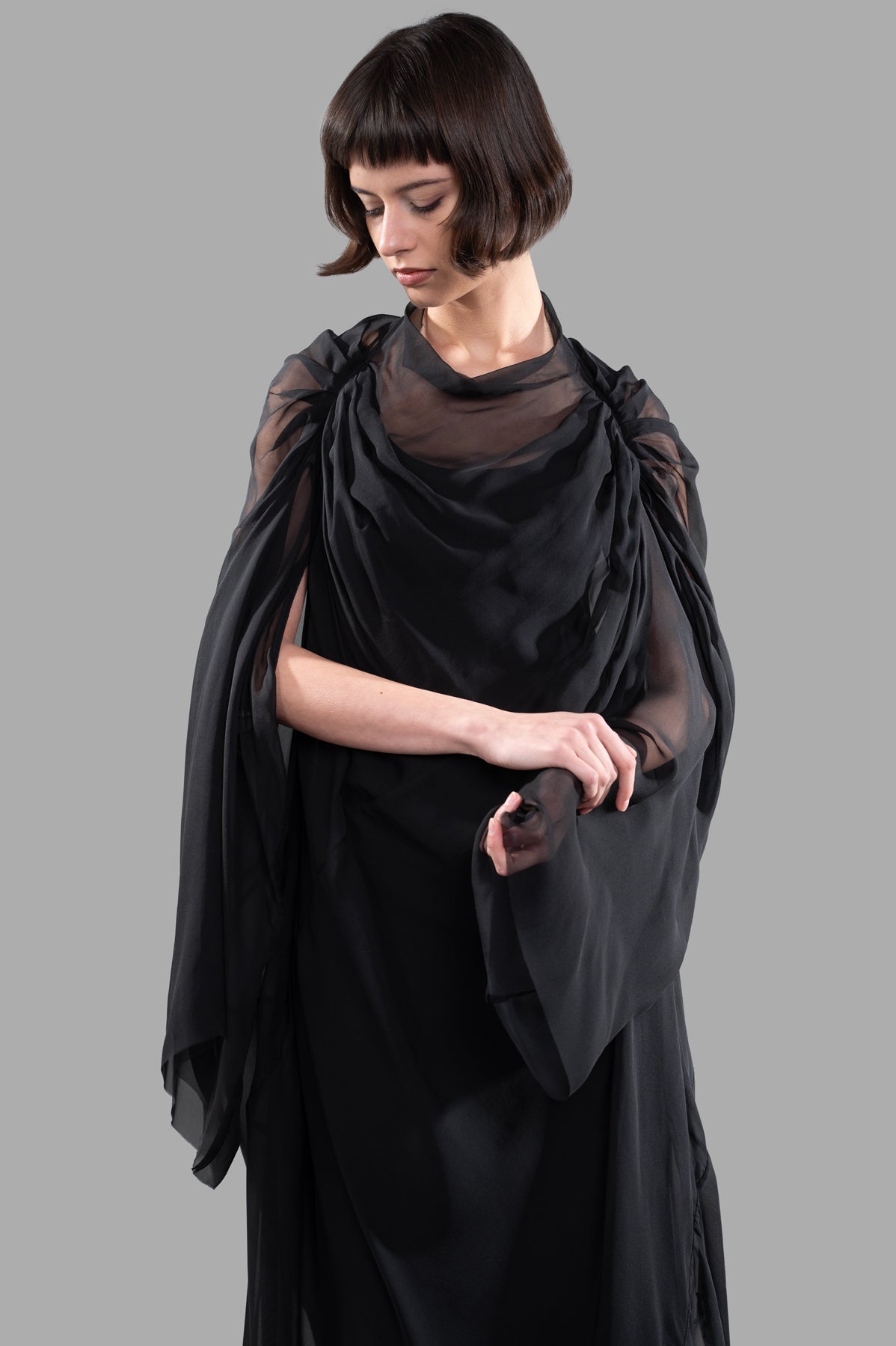 Draped Semi-Sheer Maxi Dress
