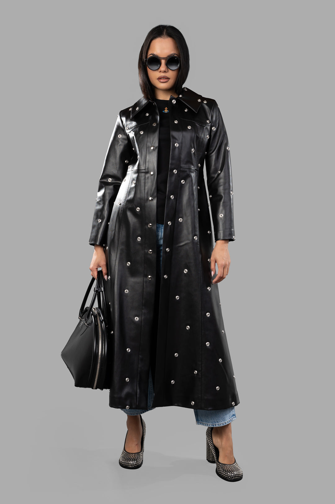 Faux Leather Studded Coat